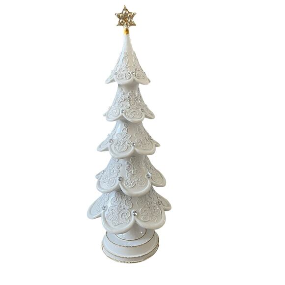 18in Snowy Gingerbread Lace Tree White Christmas Decor by Cupcakes & Cashmere - Picture 16 of 16